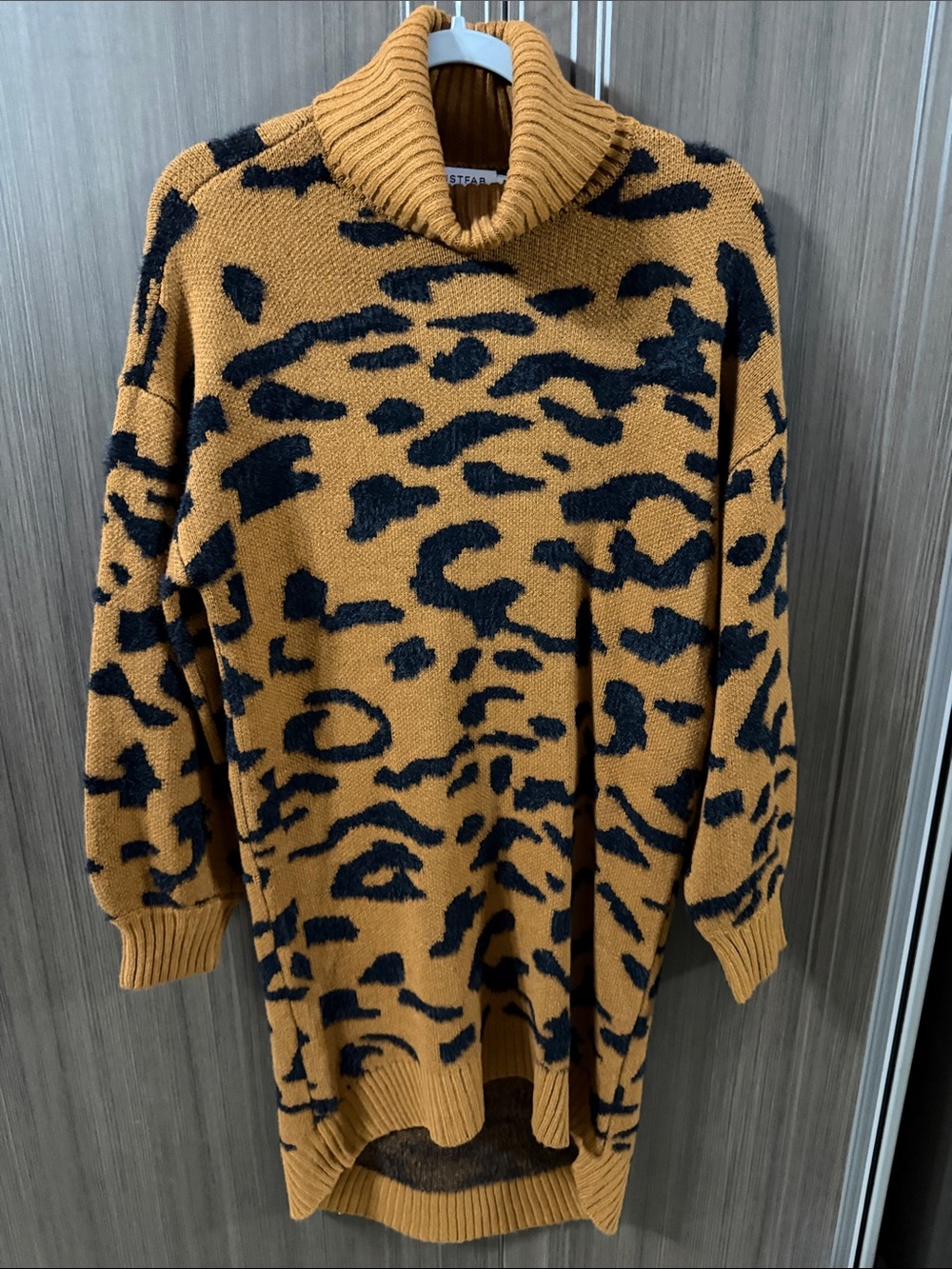 JustFab Camel and Black Leopard‎ Turtleneck Sweater
